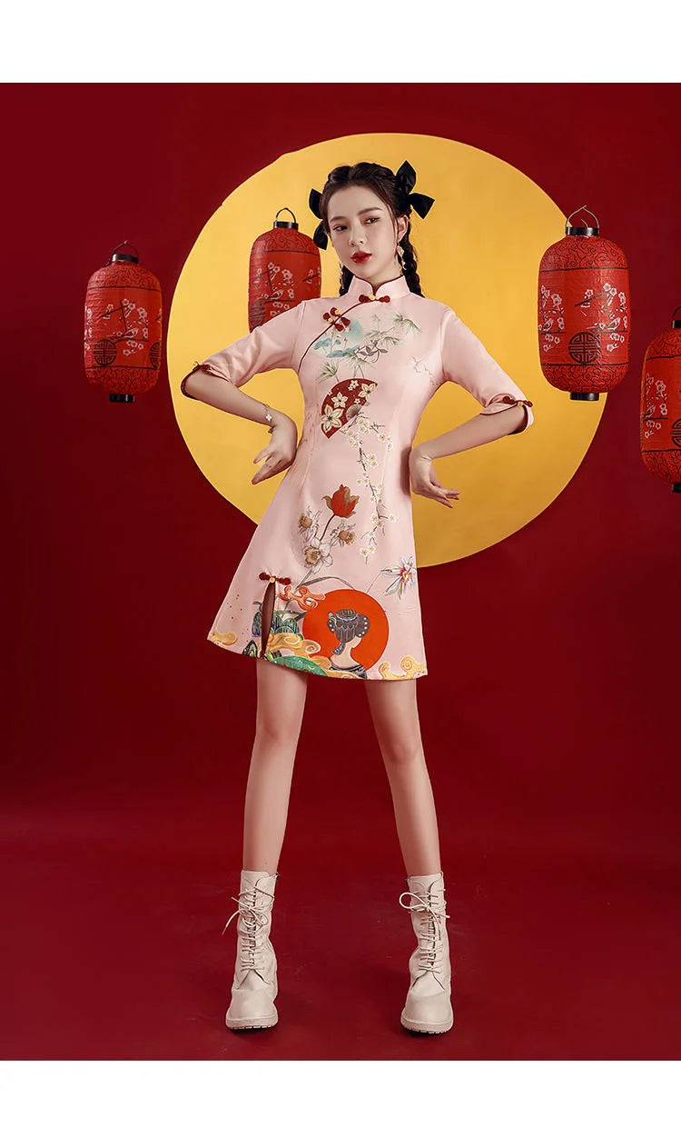 Women's floral sun cheongsam qipao