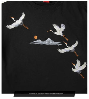 Embroidery flying stork sweatshirt