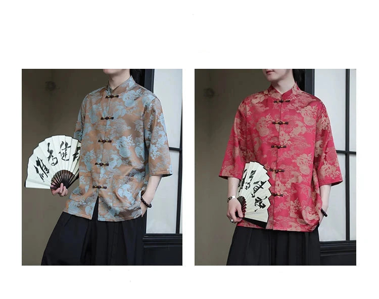 Premium golden dragon silk hanfu Tang shirt