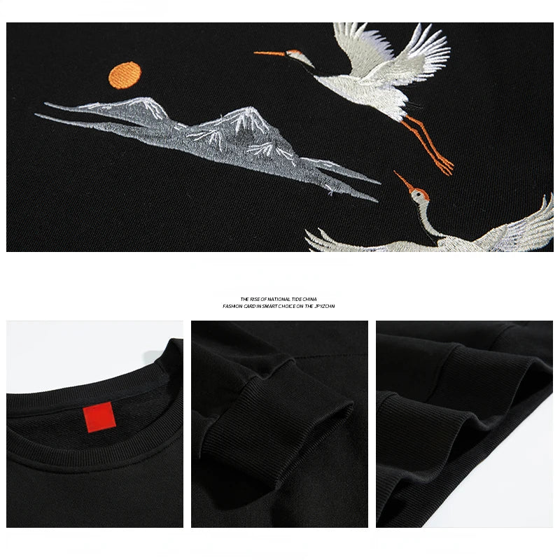 Embroidery flying stork sweatshirt