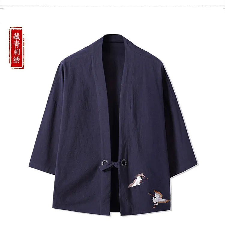 Stork design kimono shirt