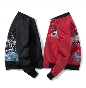 Whale splash embroidery bomber jacket