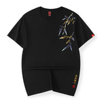 Embroidery tranquil bamboo branch T-shirt