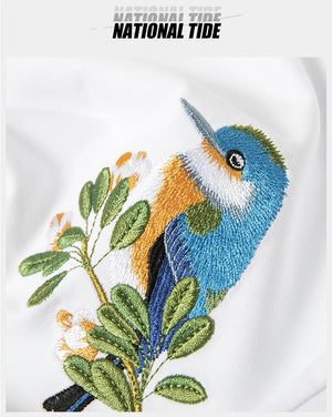 Embroidery blue birds T-shirt