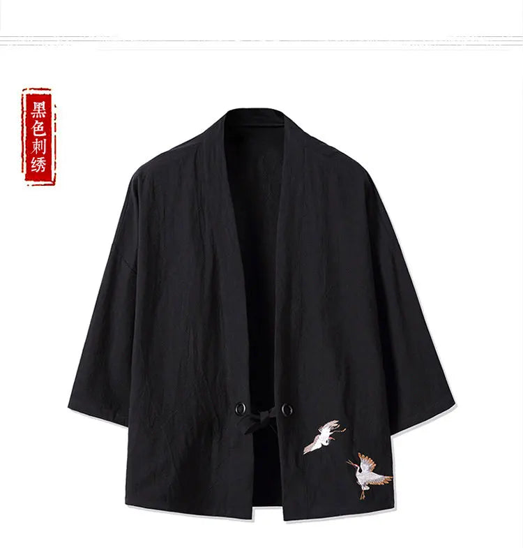 Stork design kimono shirt