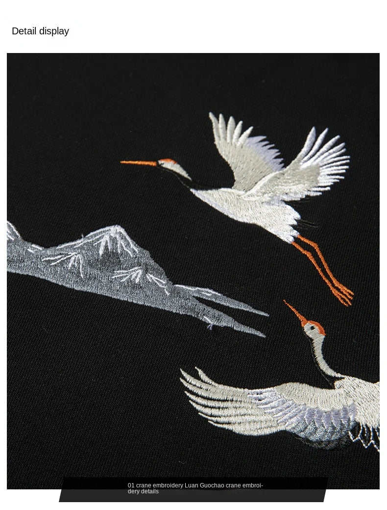 Embroidery flying stork sweatshirt