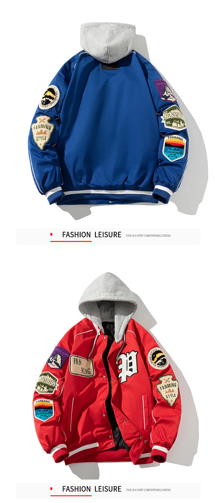 "Fanming" style varsity baseball jacket