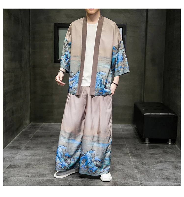 Baggy sansui kimono + bottoms set