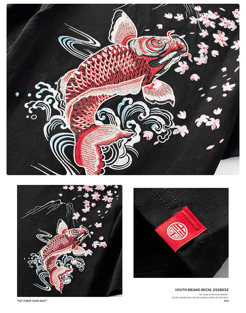 Fish splash embroidery T-shirt