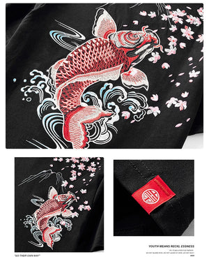 Fish splash embroidery T-shirt