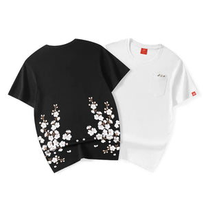 White sakura embroidery T-shirt