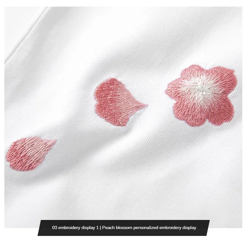 Sakura flower branch embroidery T-shirt