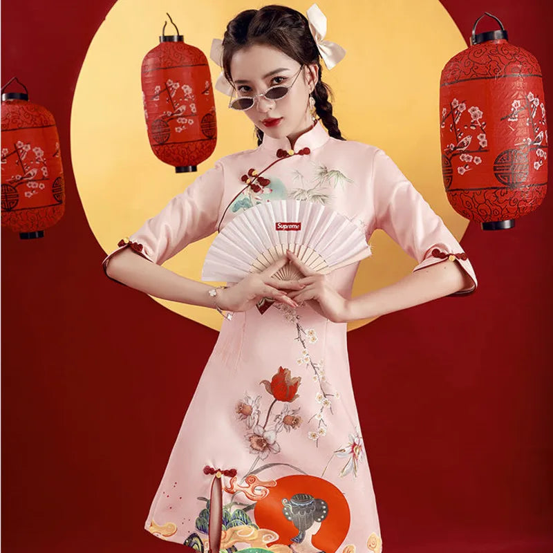 Women's floral sun cheongsam qipao