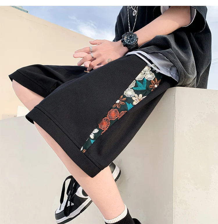 Embroidery floral design shorts