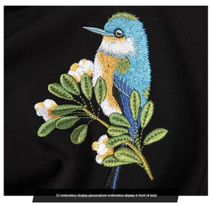 Embroidery blue birds T-shirt