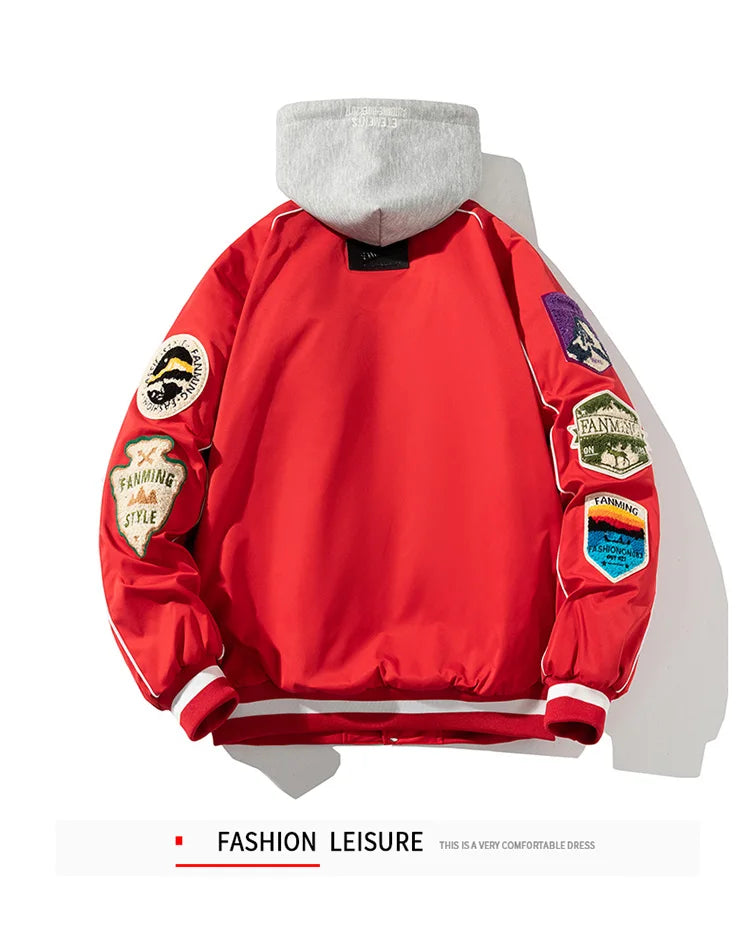 "Fanming" style varsity baseball jacket