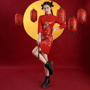 Women's rising mystical phoenix cheongsam qipao