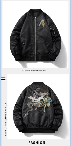 Dragon moon sakura embroidery bomber jacket