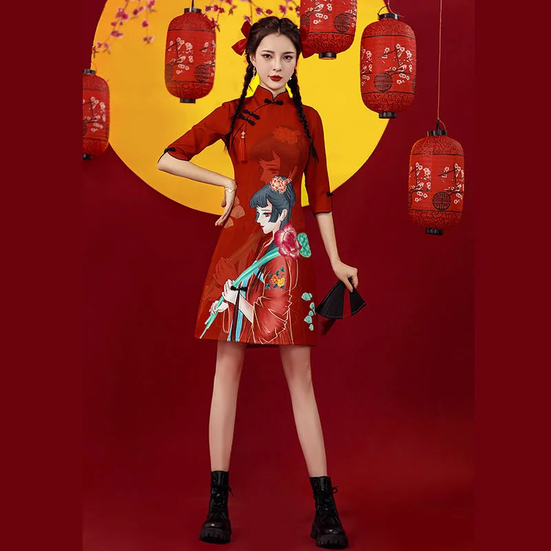 Women's ancient flower girl cheongsam qipao