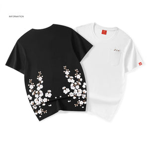 White sakura embroidery T-shirt