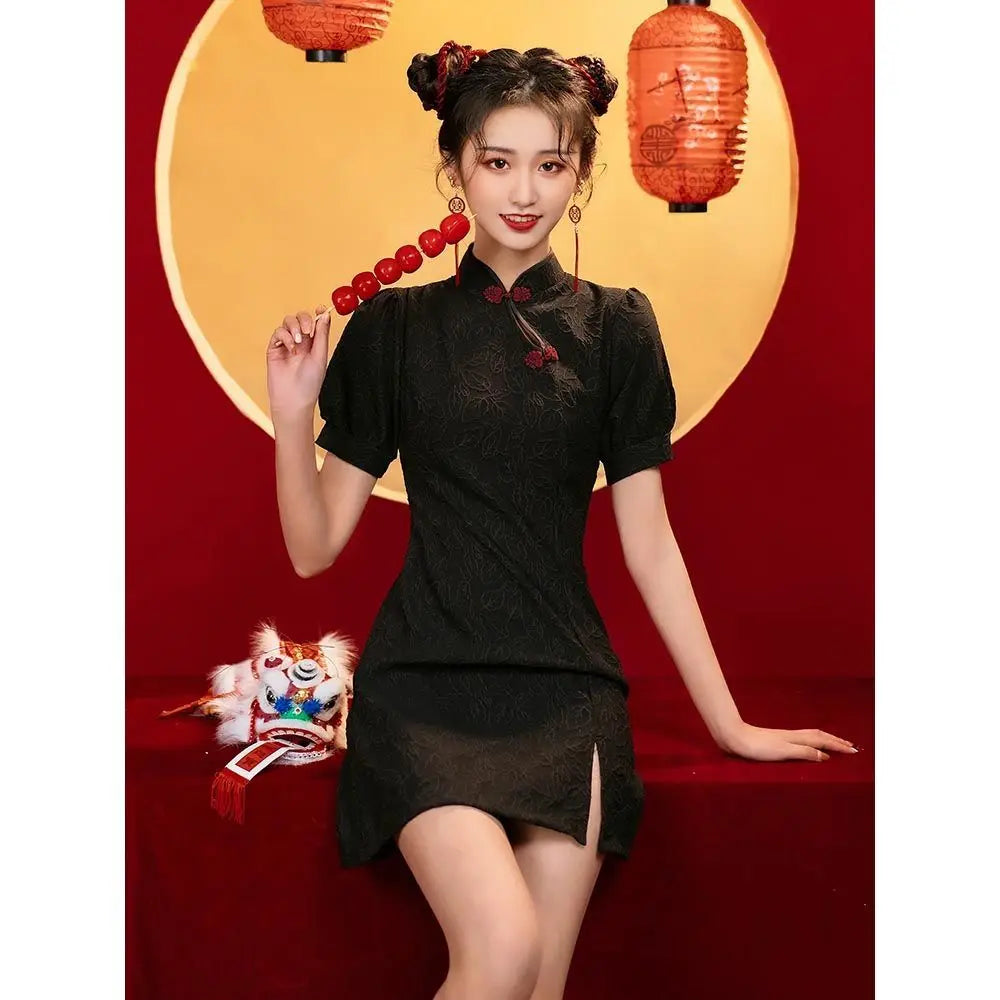 Silhouette dark floral cheongsam qipao dress