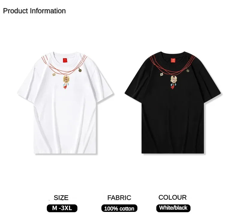 Embroidery lion head necklace design T-shirt