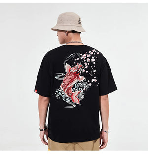 Fish splash embroidery T-shirt