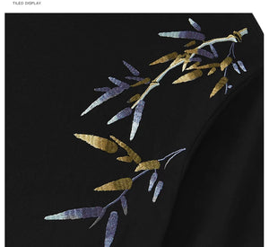 Embroidery tranquil bamboo branch T-shirt