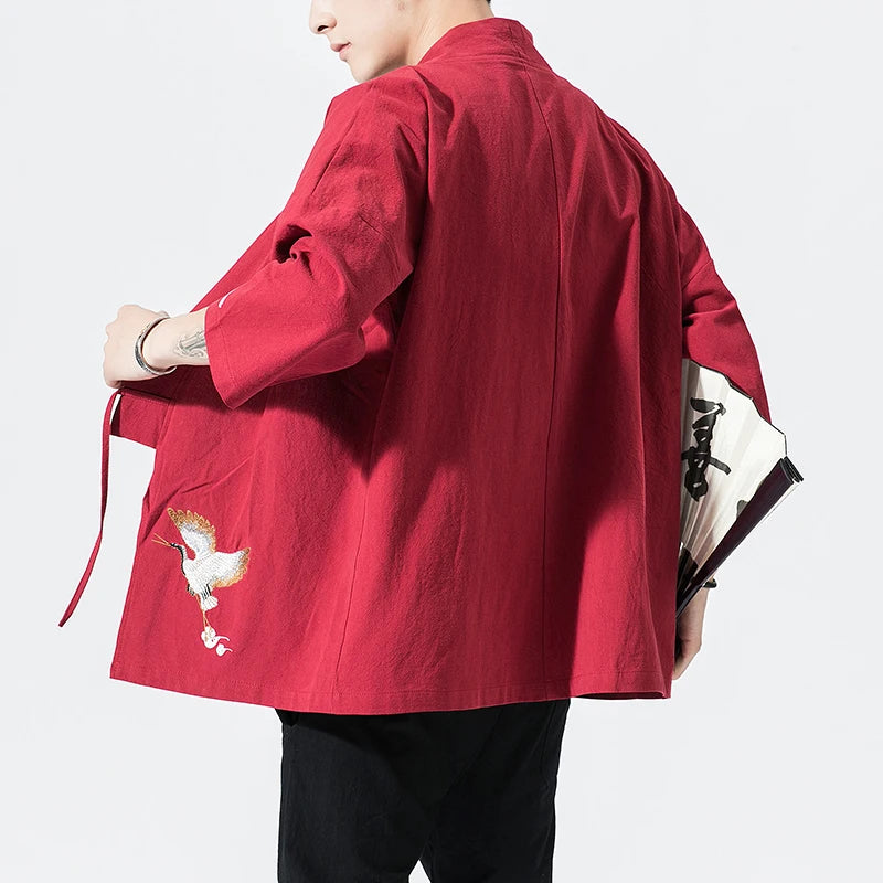 Stork design kimono shirt