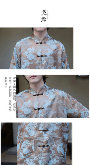 Premium golden dragon silk hanfu Tang shirt