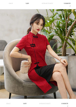Basic red black accent cheongsam qipao dress