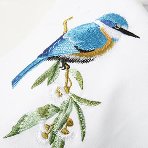 Embroidery blue birds T-shirt