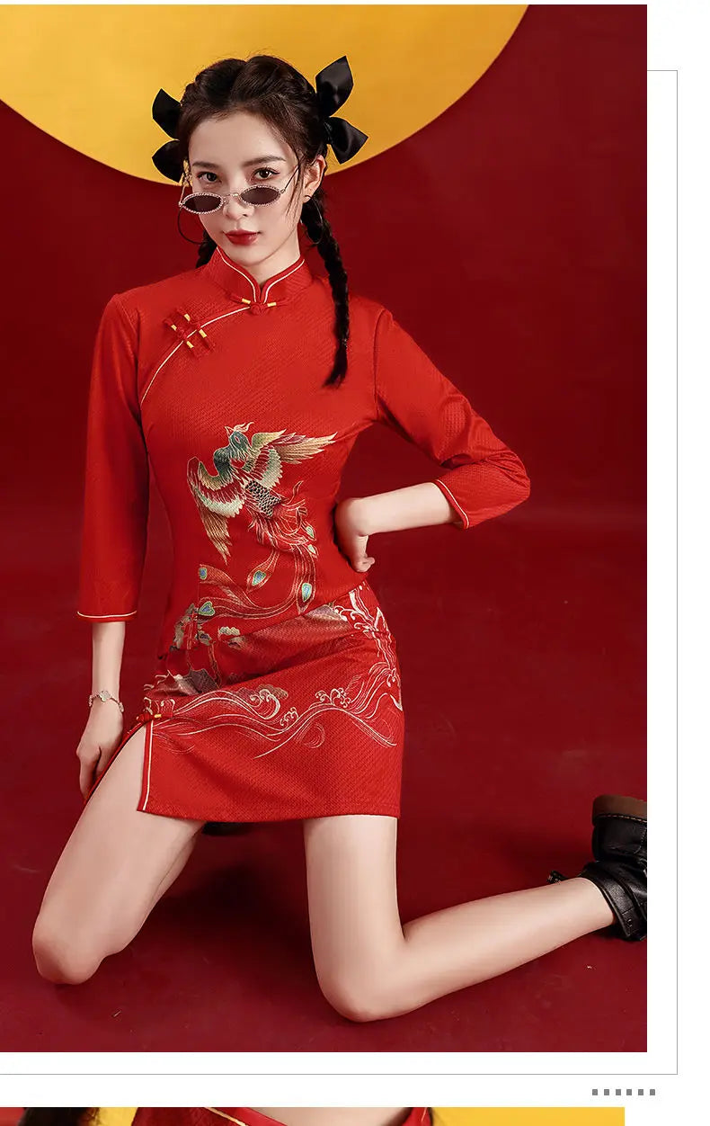 Women's rising mystical phoenix cheongsam qipao