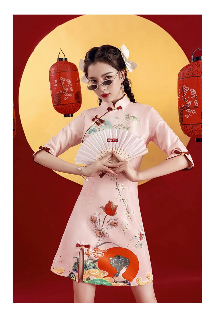 Women's floral sun cheongsam qipao