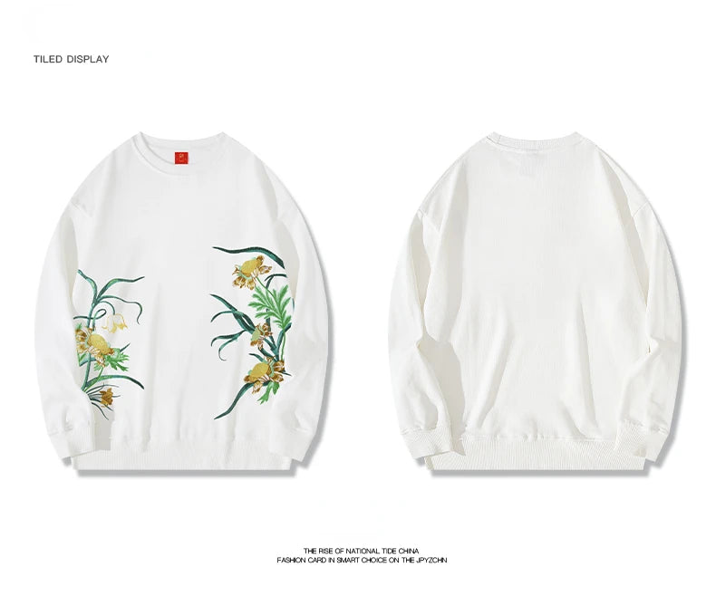 Embroidery tranquility flower sweatshirt