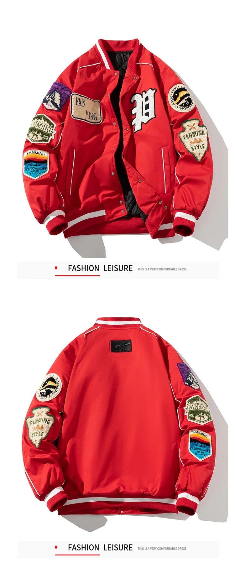 "Fanming" style varsity baseball jacket