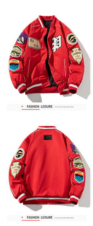 "Fanming" style varsity baseball jacket