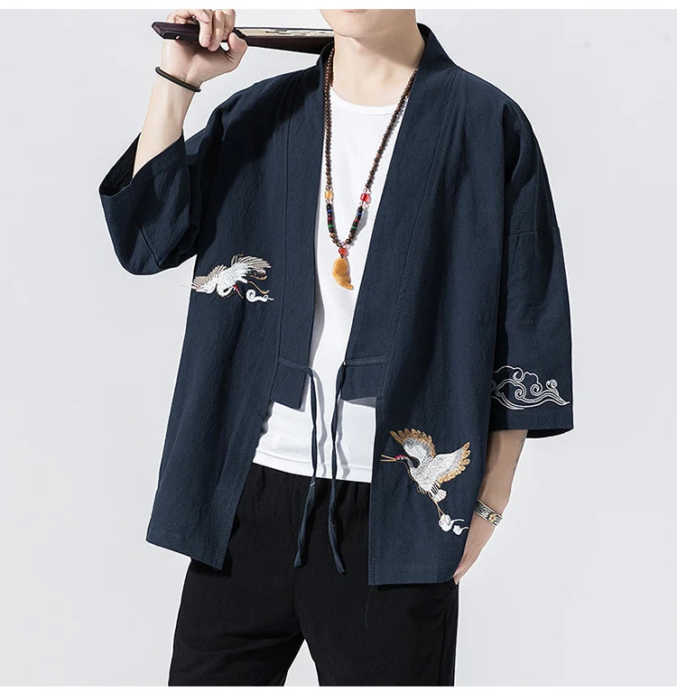 Stork design kimono shirt