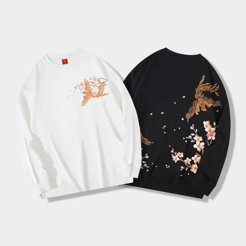 Embroidery sakura phoenix sweatshirt