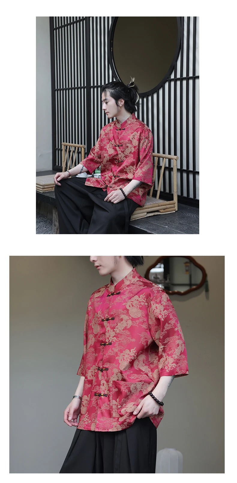 Premium golden dragon silk hanfu Tang shirt