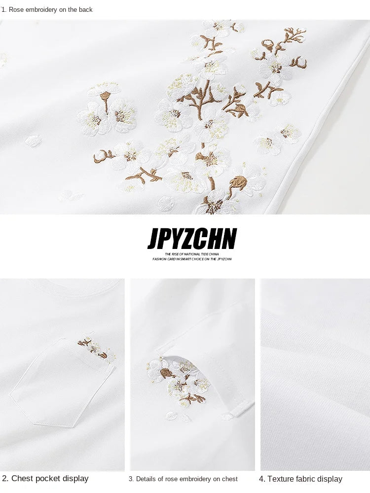 White sakura embroidery T-shirt