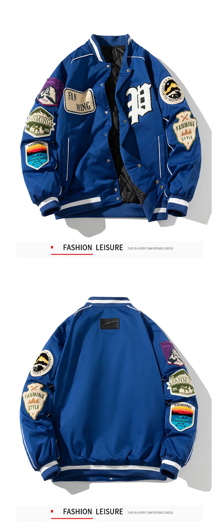 "Fanming" style varsity baseball jacket