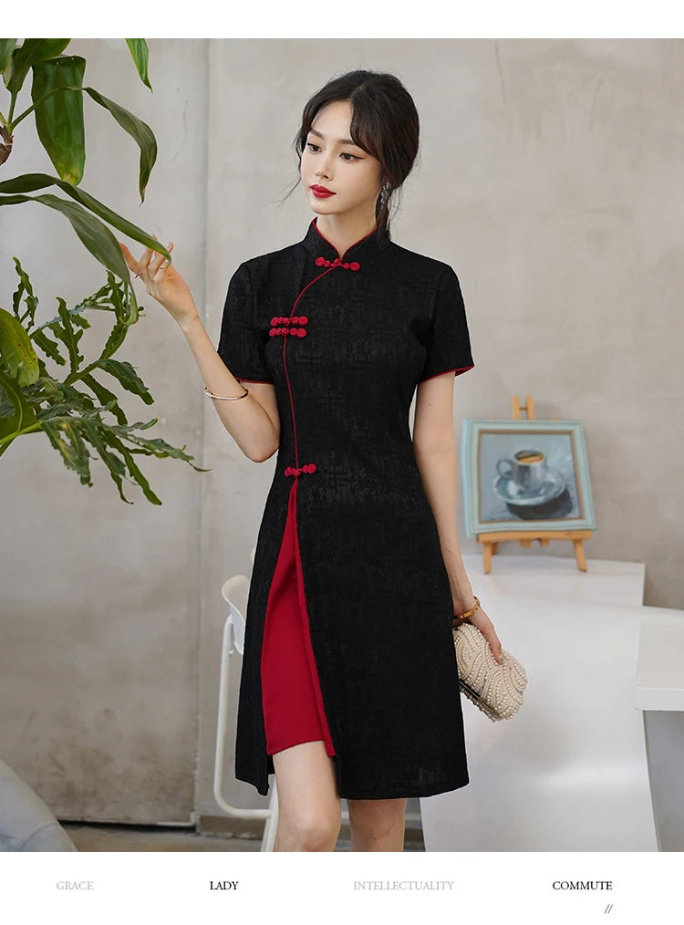 Basic design black/red cheongsam qipao dress