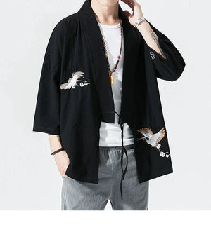 Stork design kimono shirt