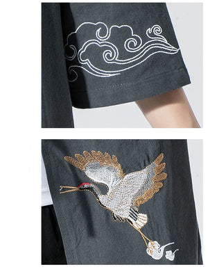 Stork design kimono shirt