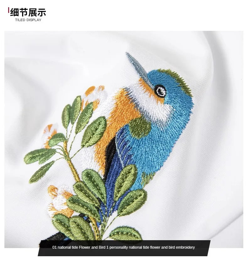 Embroidery blue birds T-shirt