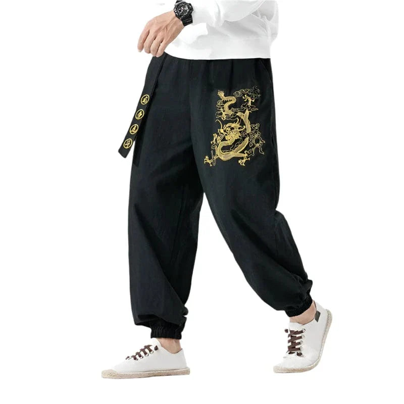 Golden lucky dragon harem pants