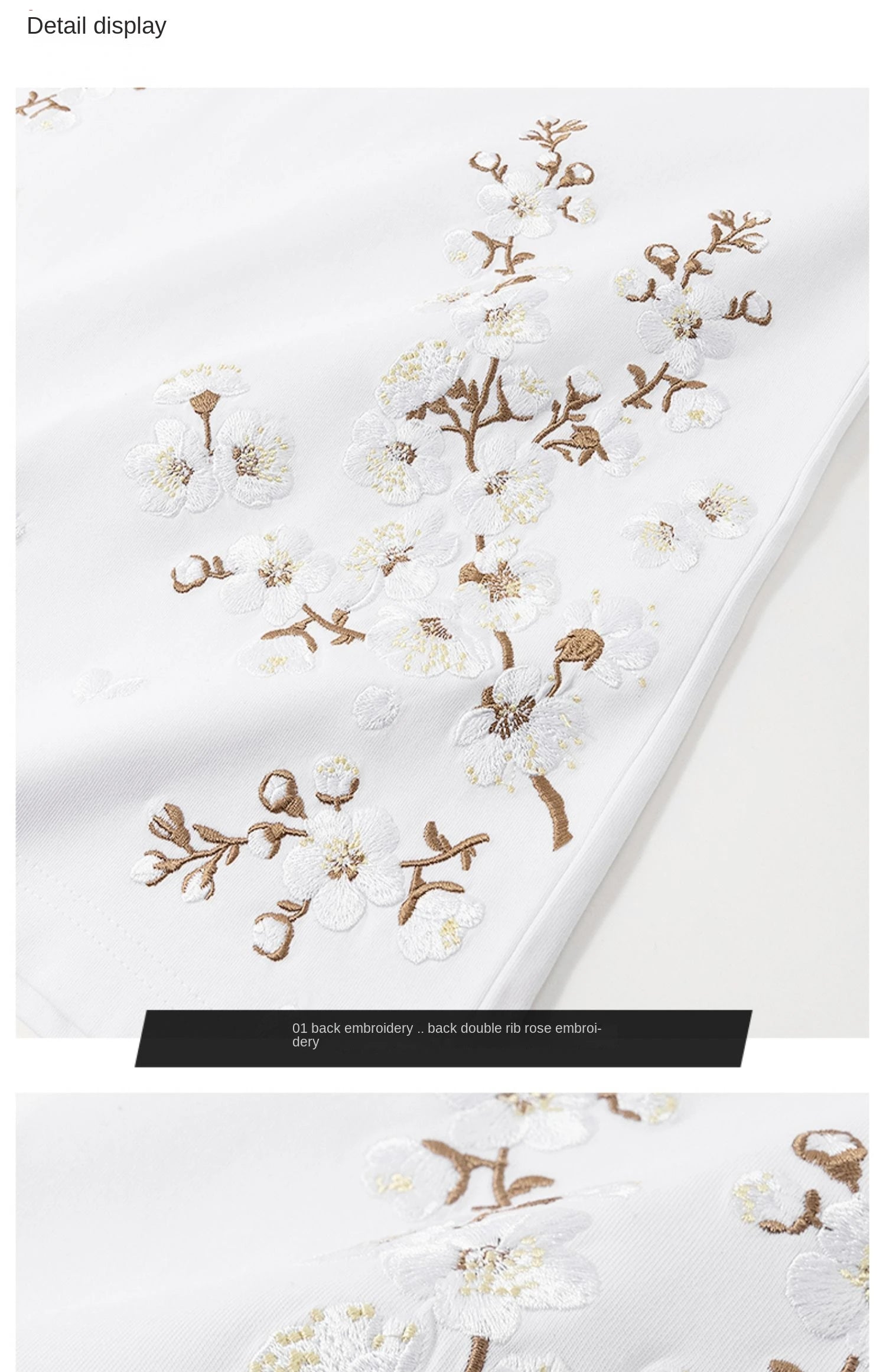 White sakura embroidery T-shirt