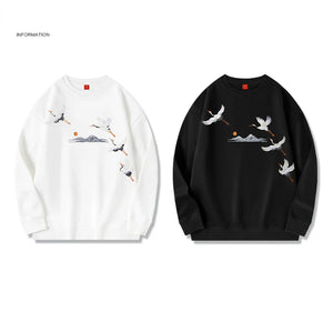 Embroidery flying stork sweatshirt