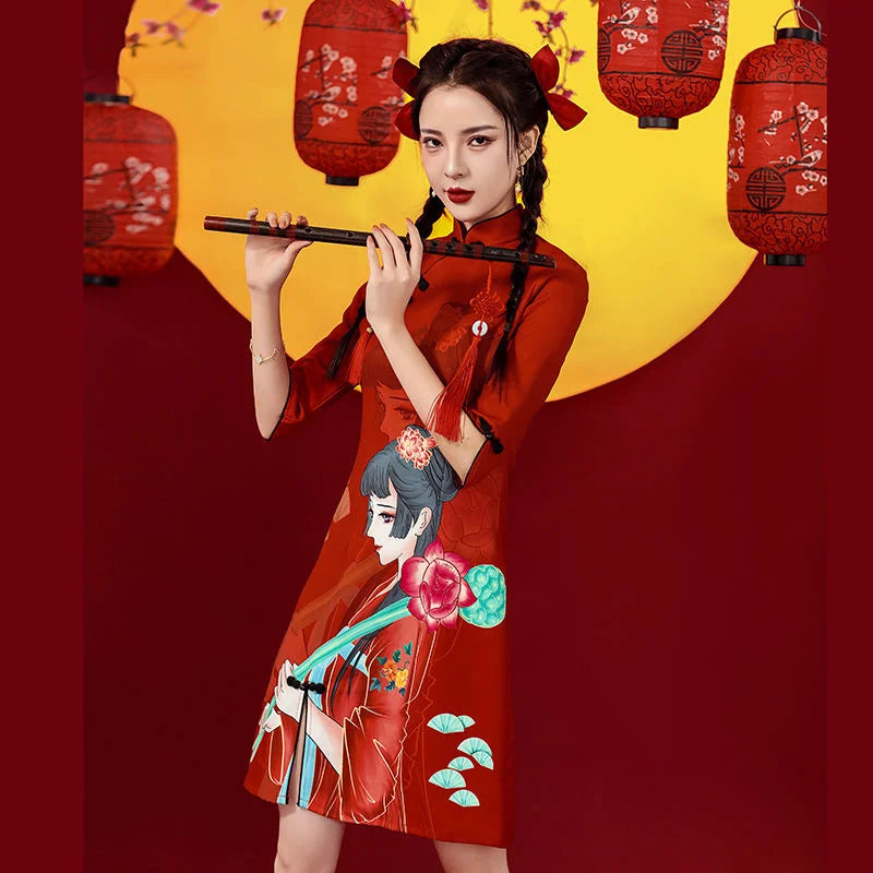 Women's ancient flower girl cheongsam qipao